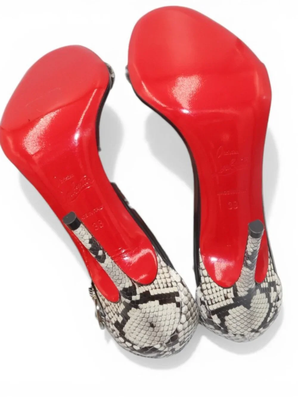 Christian Louboutin Athina Python T Strap Sandals Black Silver Size 37.5 - Picture 11 of 16